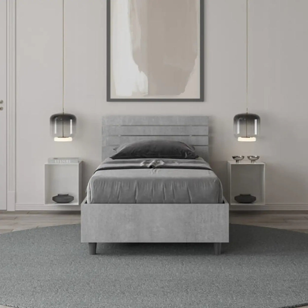 Letto singolo con rete 80x200 testata dritta con doghe cemento Ankel