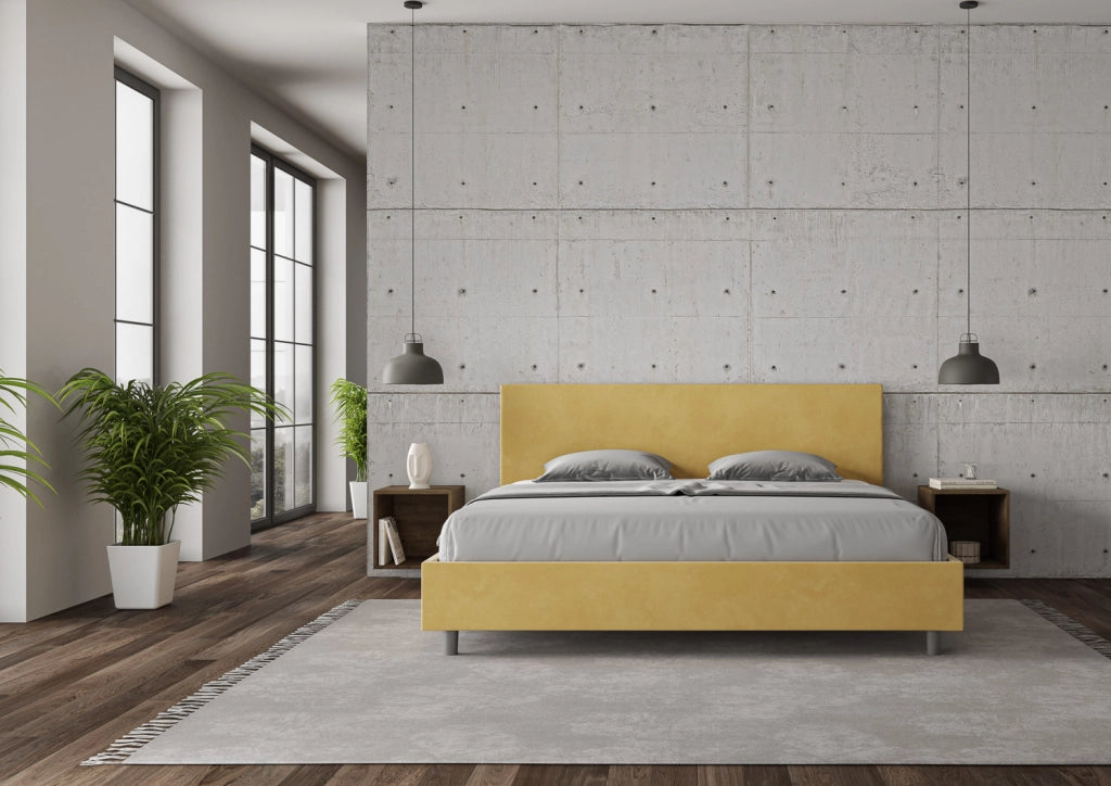 BS COM Letto con rete imbottito 180x200 microfibra ocra