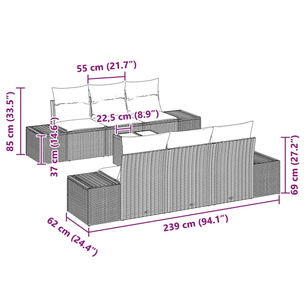 Set Divano da Giardino 7 pz Nero polyrattan 3346956