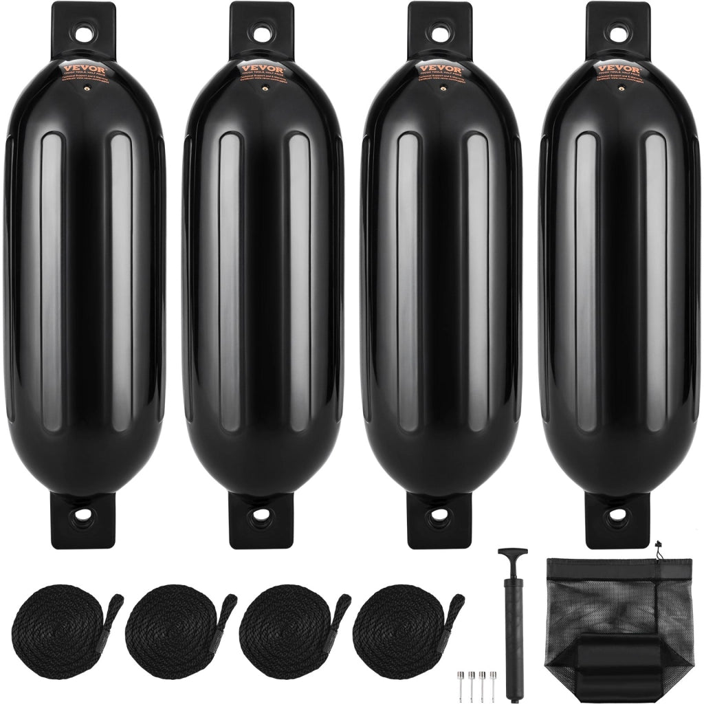 Set 4 Parabordi Gonfiabili per Barca in PVC 16,5x58,4 cm con Pompa Corde e Borsa Modello 80E01C Robusto e Pratico