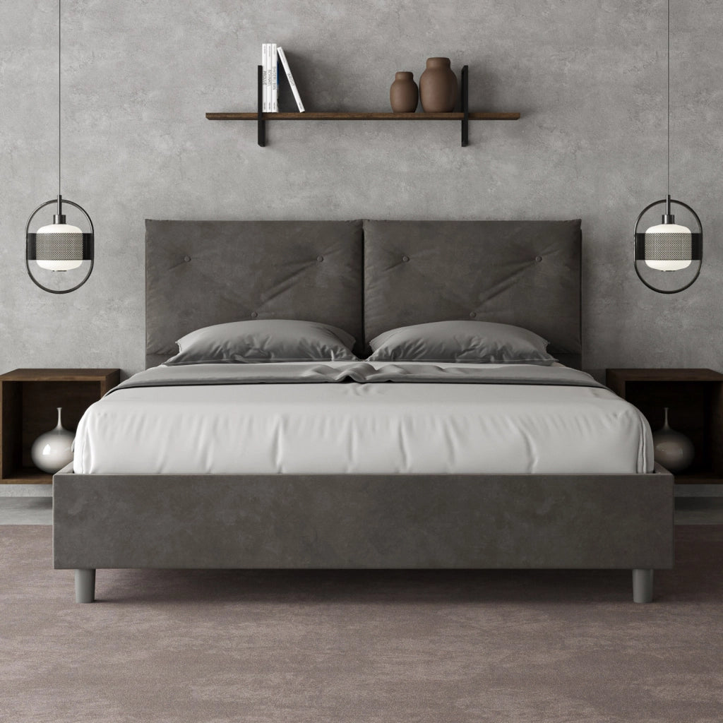 BS COM Letto queen size senza rete imbottito 150x210 microfibra grigio Large