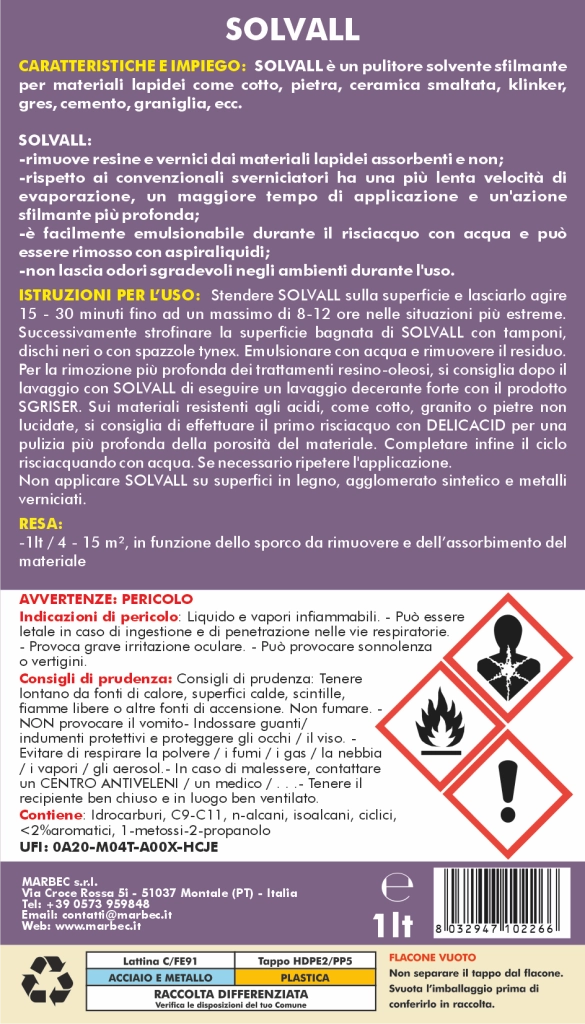 Pulitore sfilmante per materiali lapidei SOLVALL   1LT detergente + TAMPONE NERO