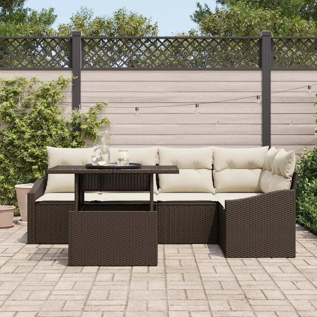Set Divano da Giardino con cuscino 6 pcs Marrone e crema 3349004
