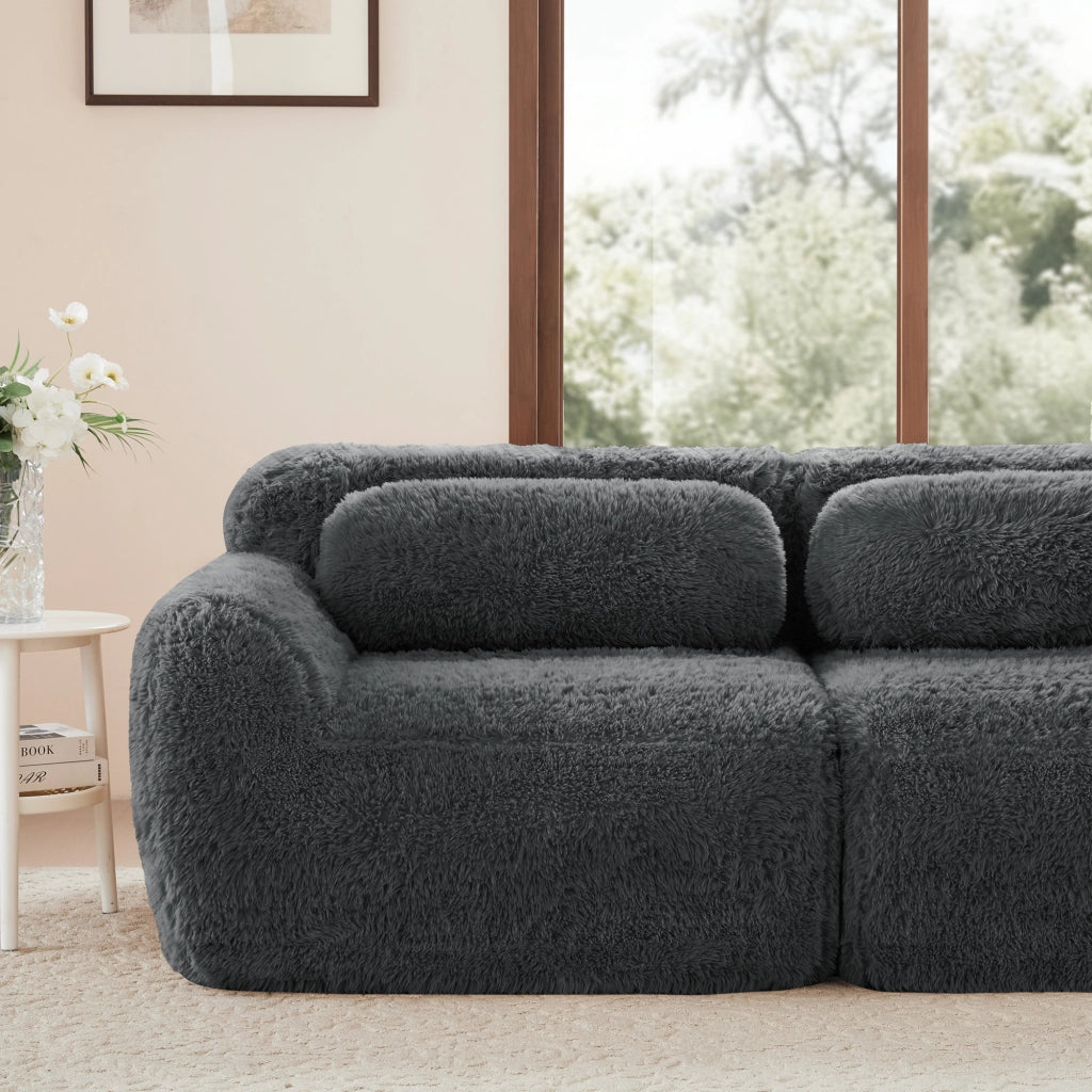 Divano Modulare a U con Cuscini, Tessuto Morbido ¨C MINIMAL ¨C Grigio