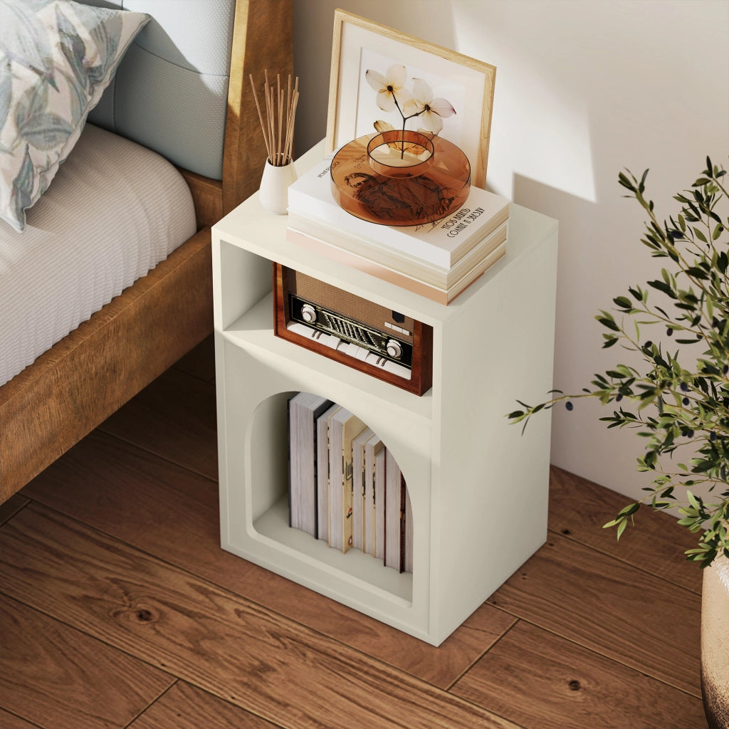 Comodino design arqu¨¦ con vani aperti ¨C Minimal ¨C crema 40x30x60 cm