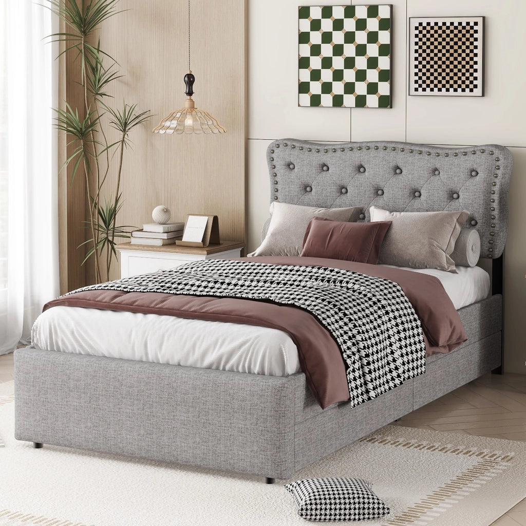 Letto Imbottito con Cassetti ¨C MINIMAL ¨C Grigio 90x200