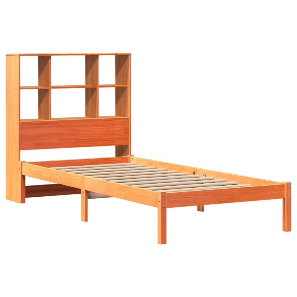 Letto Libreria senza Materasso-Struttura Letto con contenitore Marrone Cera 100x200 cm in Pino 285616