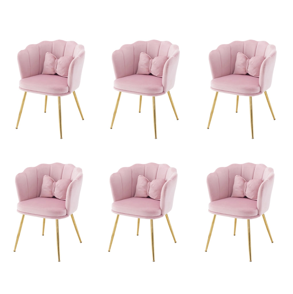 Set 6 sedie in velluto rosa 63x58x77 cm con cuscini a farfalla