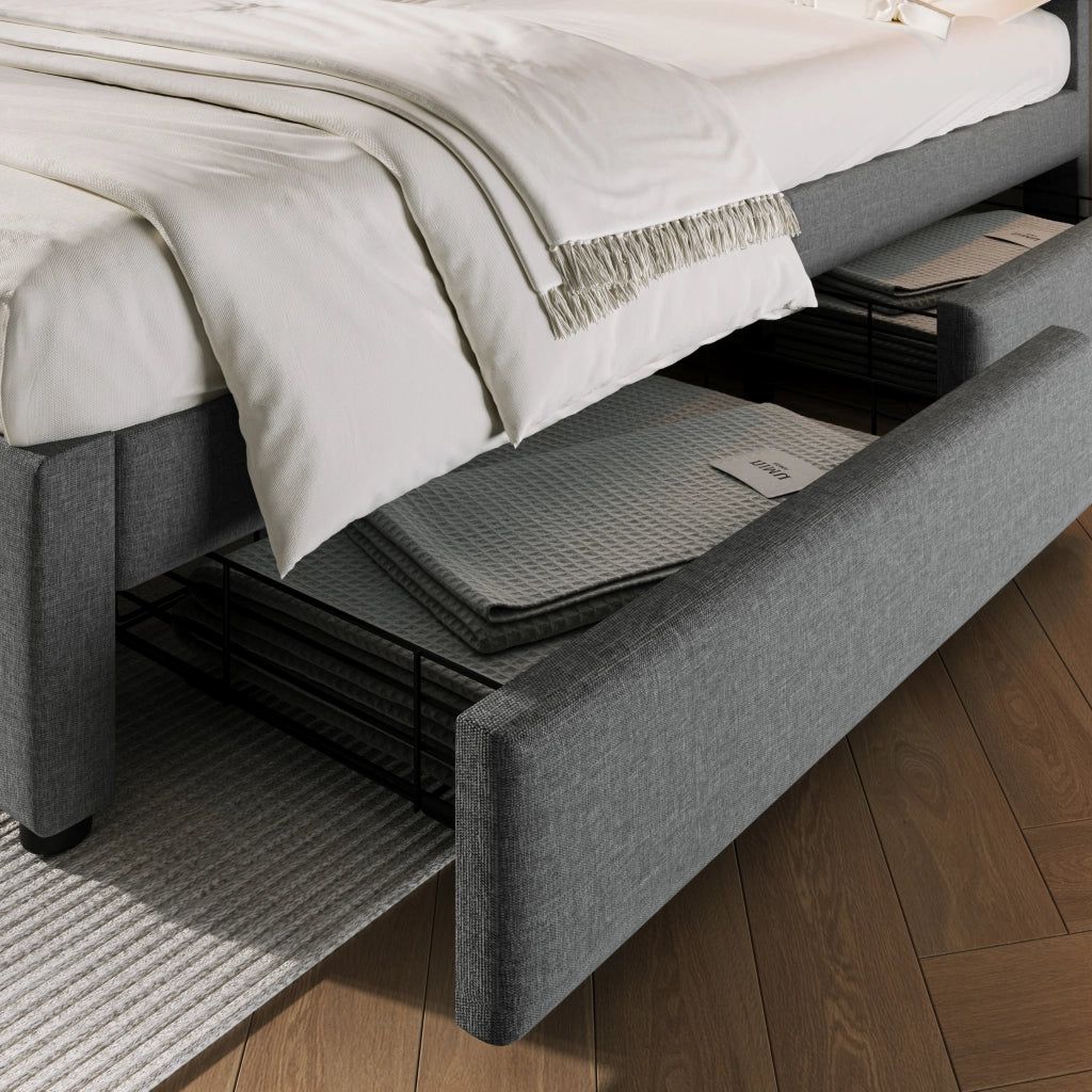 Letto imbottito 140x200 con 4 cassetti e materasso