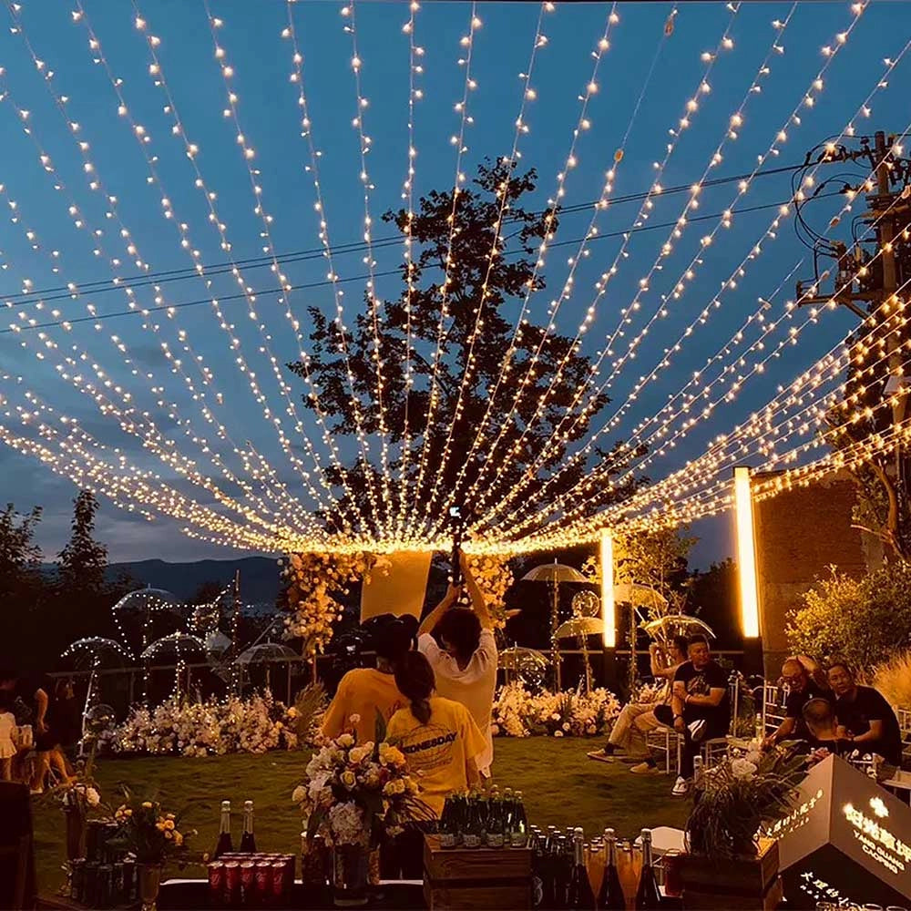 CATENA LUMINOSA PROFESSIONALE 100 LED CAVO BIANCO 10M PROLUNGABILE - LUCE CALDA FISSA E FLASH BIANCO PER ESTERNI E INTERNI