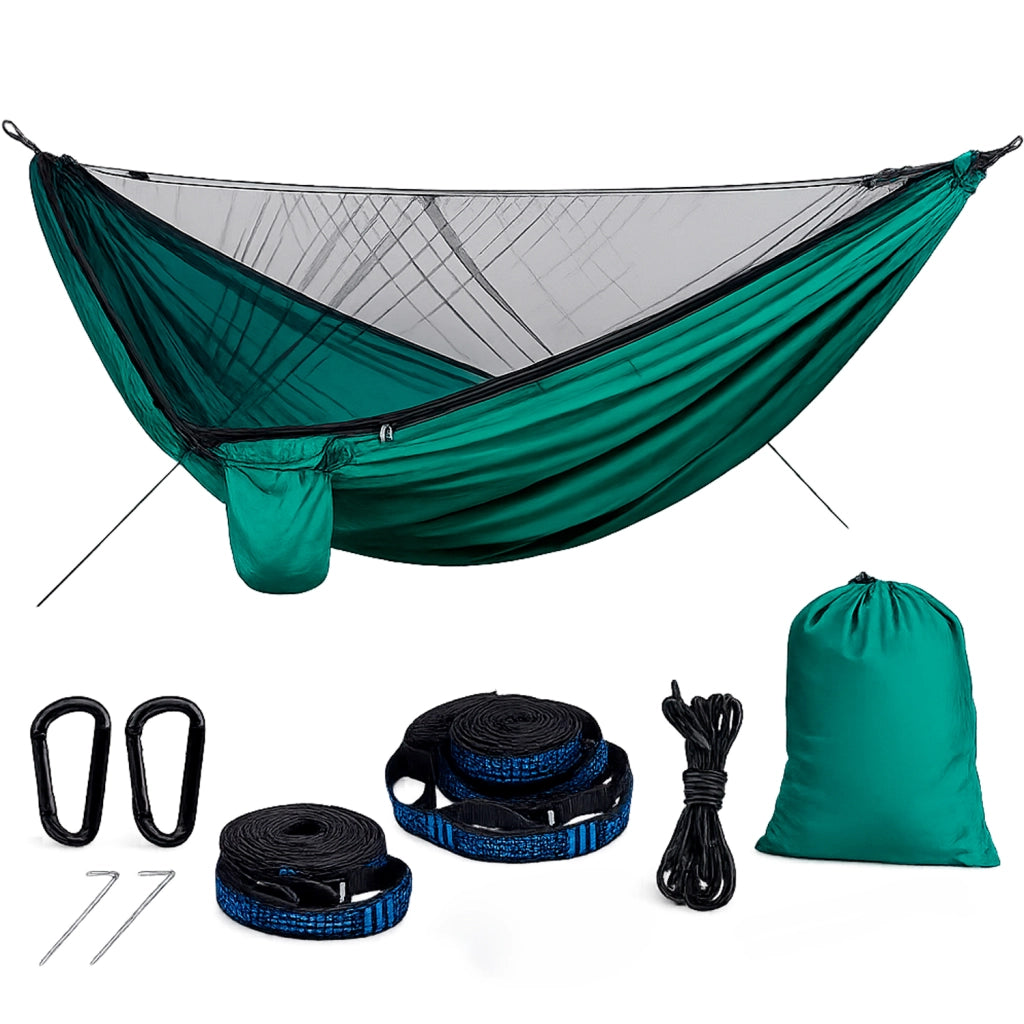 Amaca Outdoor Con Zanzariera Integrata E Cinghie Di Fissaggio In Nylon 210T Resistente Per Campeggio Trekking E Viaggi 290 x 140 Cm Verde