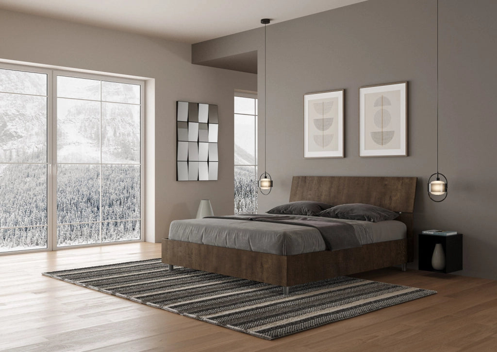 Letto Matrimoniale 160x190 cm con Rete e Contenitore Testata Inclinata Demas Noce