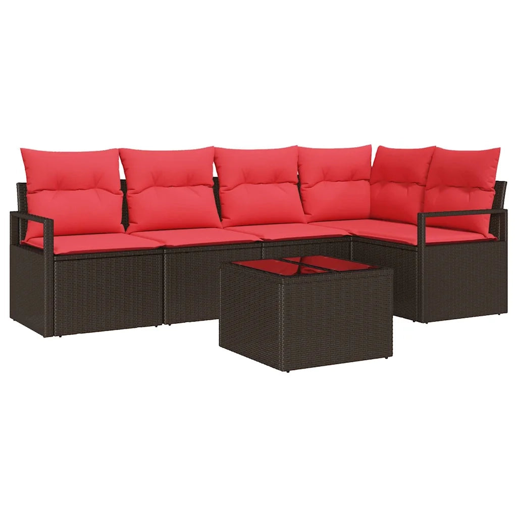Set Divano da Giardino 6 pcs Marrone e Rosso polyrattan 3355063