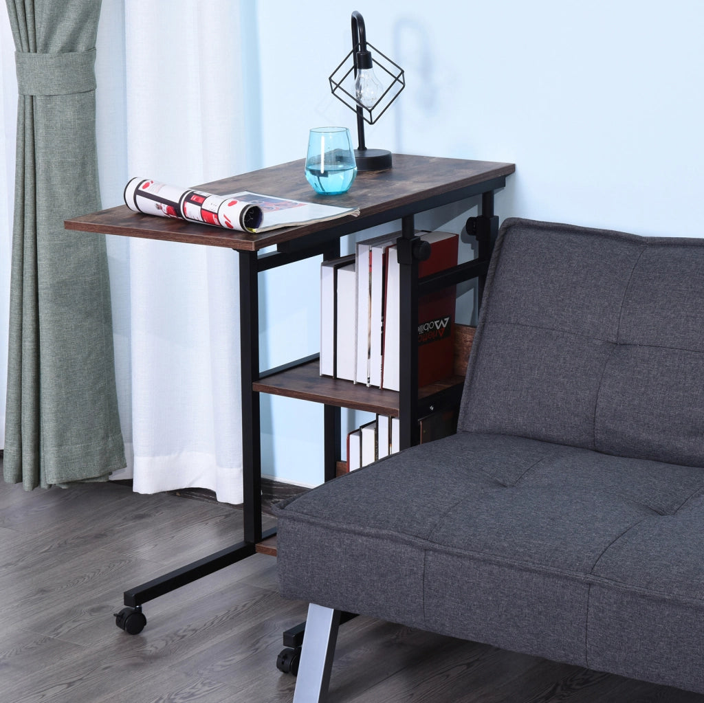 Tavolino regolabile con ruote 80x40x72-82 cm, metallo nero, 2 ripiani