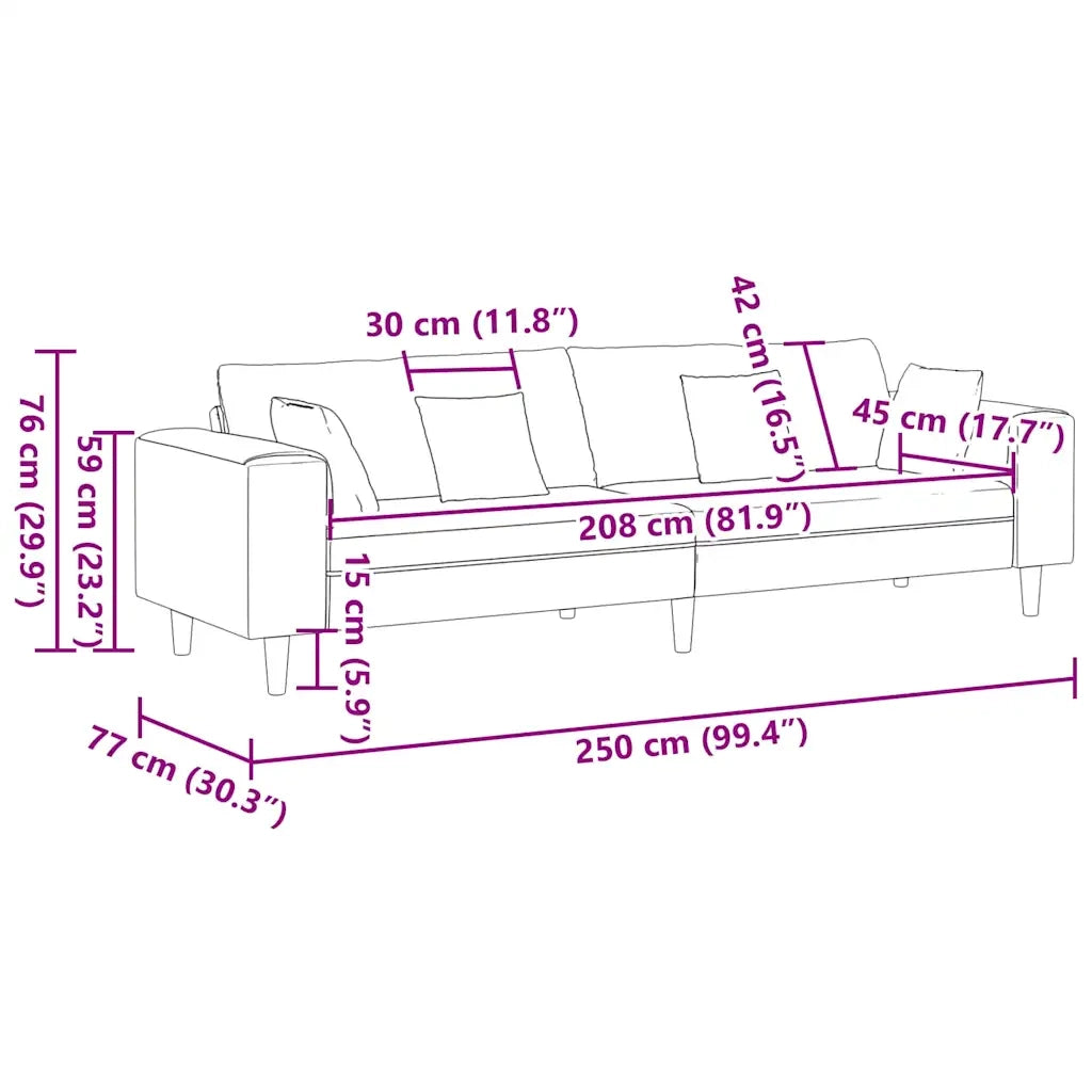 Divano con cuscino Blu 250 x 77 x 76 cm Tessuto 3335150