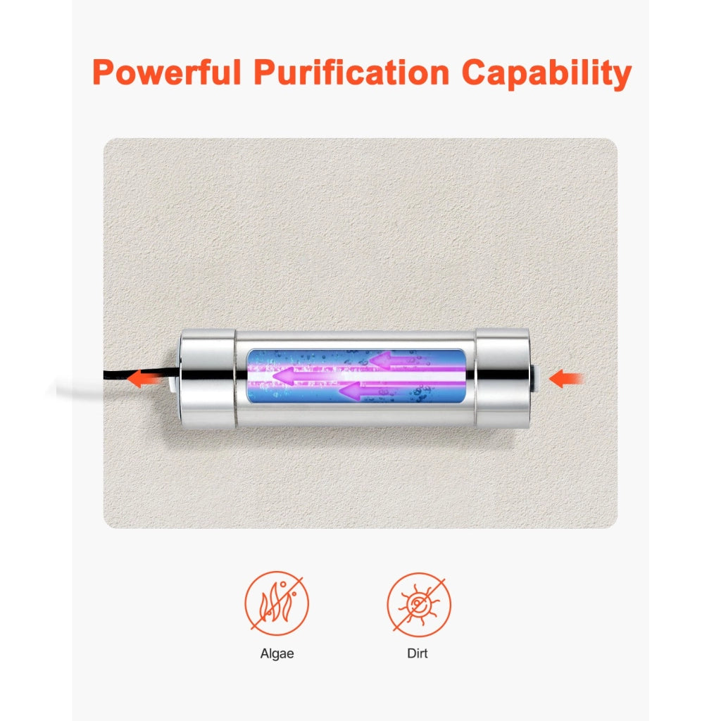 Purificatore d'Acqua UV 8W in Acciaio Inox 304, Filtro Acqua Ultravioletto 220V 3,785 L/min AGLED-40002 per Casa e Fai da Te