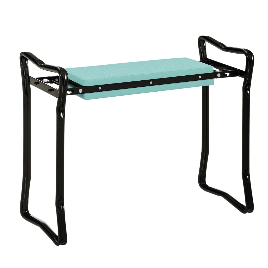 Sgabello e Inginocchiatoio da Giardino Pieghevole 2 in 1 in Acciaio ed EVA con Cuscino Imbottito per Giardinaggio Nero e Verde