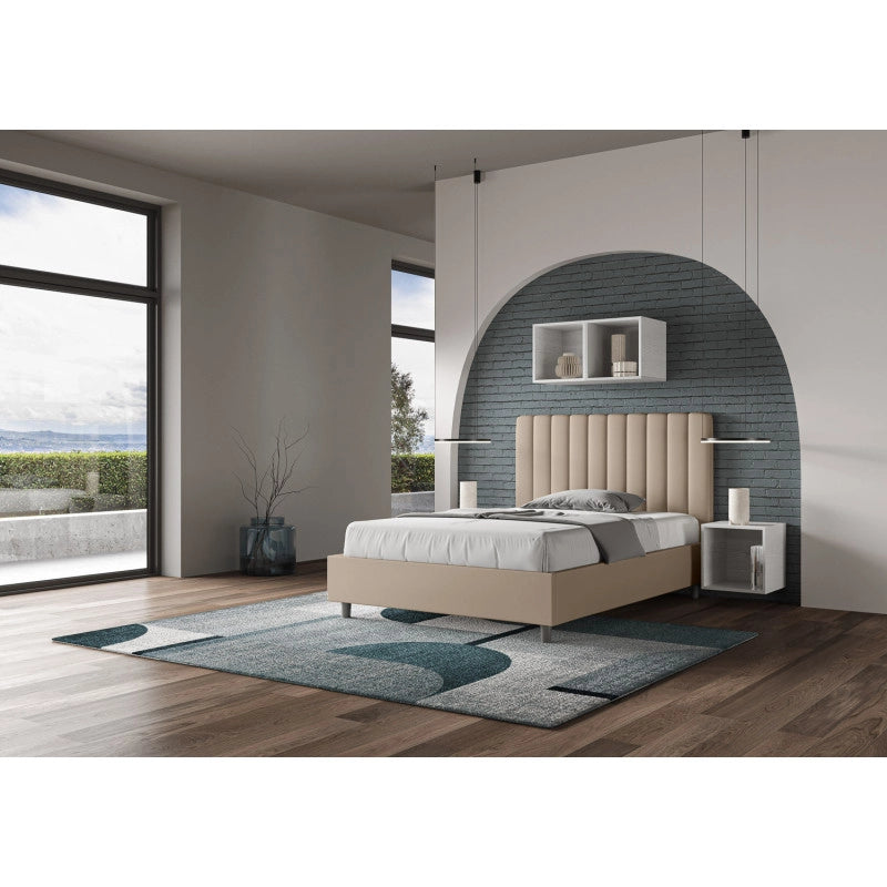 Letto imbottito Piazza e mezzo 130x210 cm Agueda - Similpelle,Tortora,Contenitore