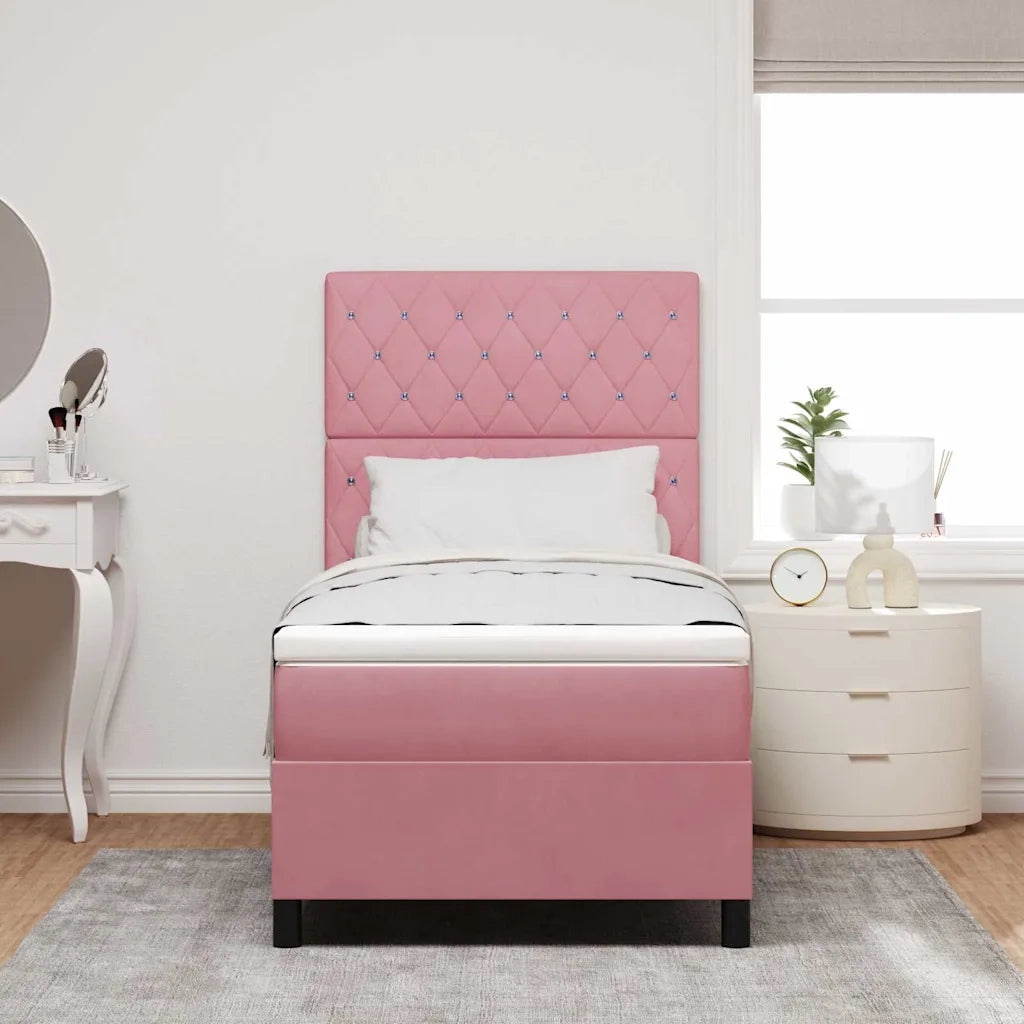 Letto a Sorgente LED con materasso Rosa 100 x 200 cm Tessuto