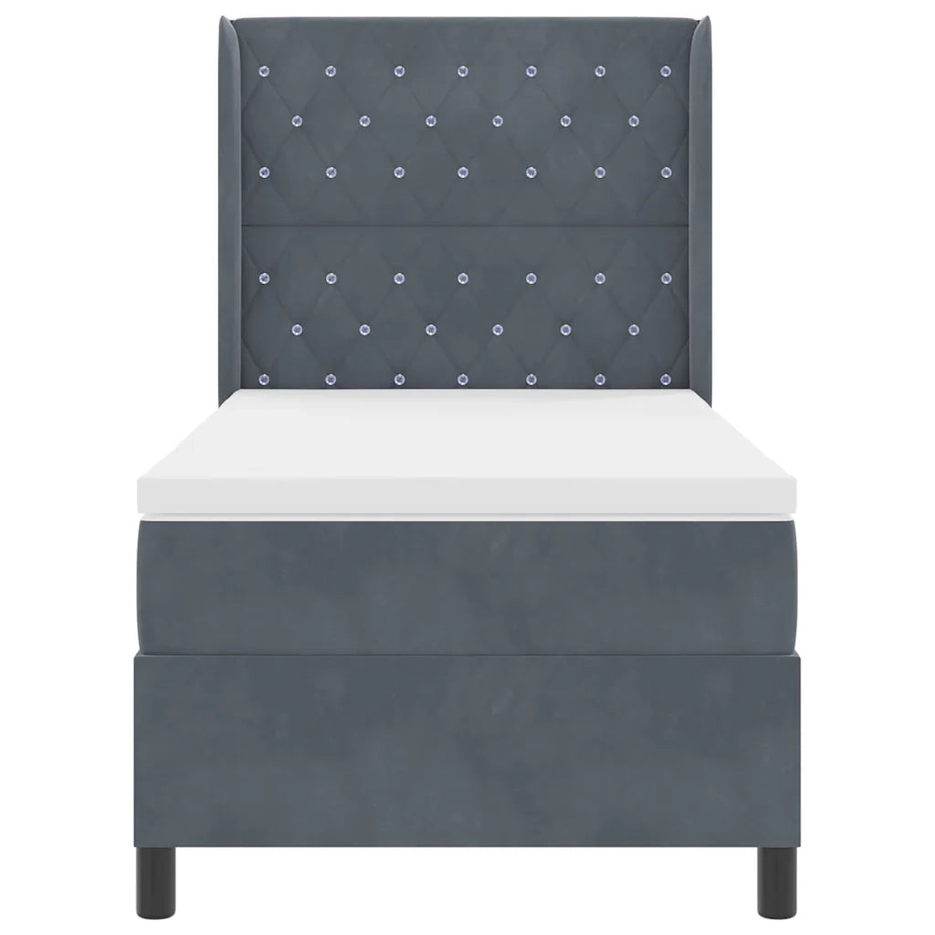 Letto a molle con materasso Grigio scuro 90 x 200 cm Velluto
