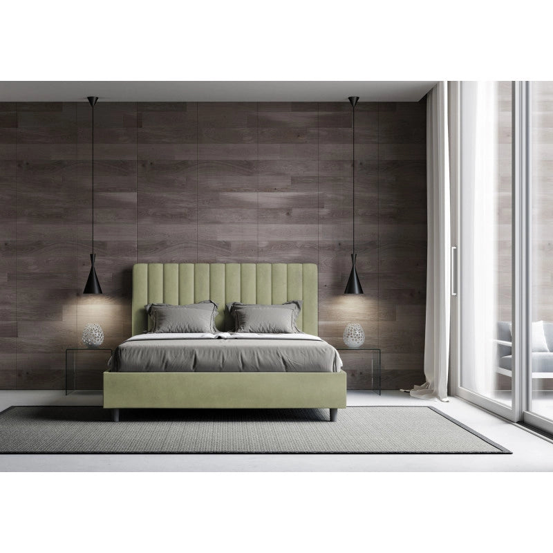 Letto imbottito Letto Matrimoniale alla Francese 150x190 cm Agueda - Con rete,Microfibra,Tè verde