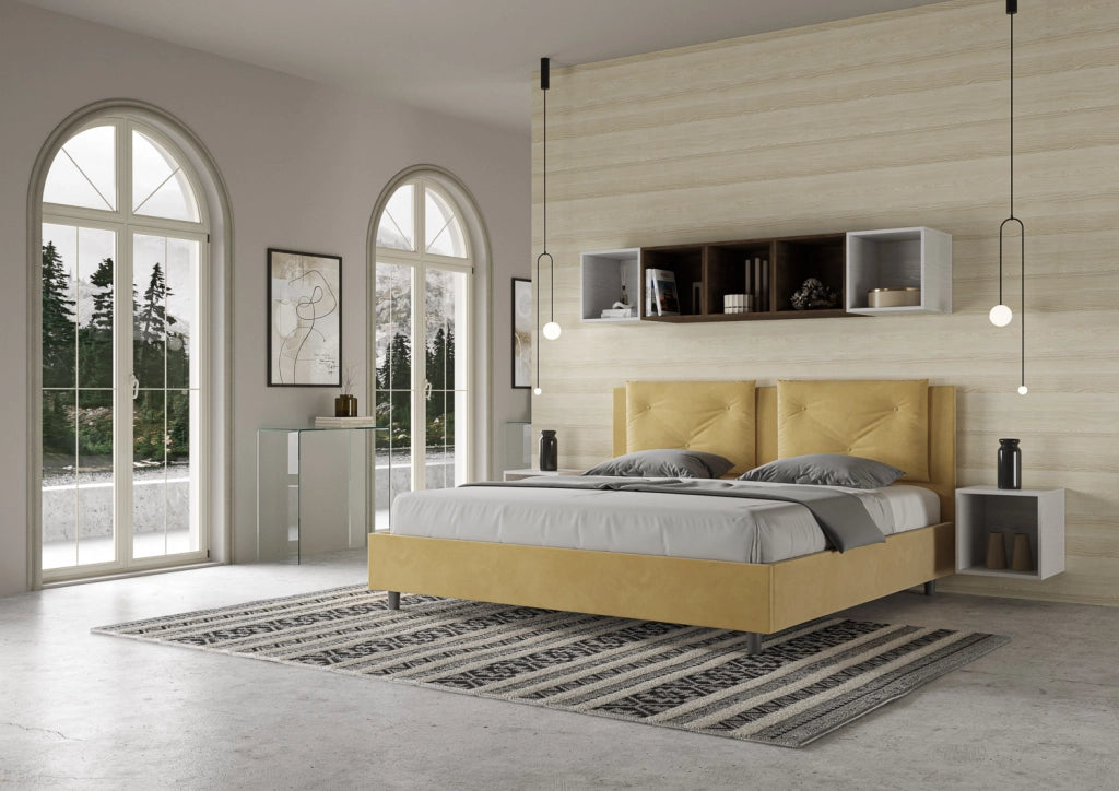 BS COM Letto senza rete imbottito 180x190 microfibra ocra