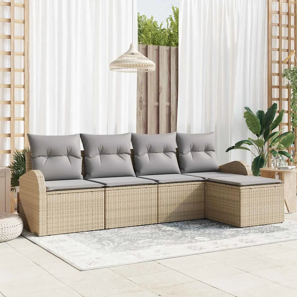 Set di divani 5 pcs Beige e Grigio Chiaro polyrattan