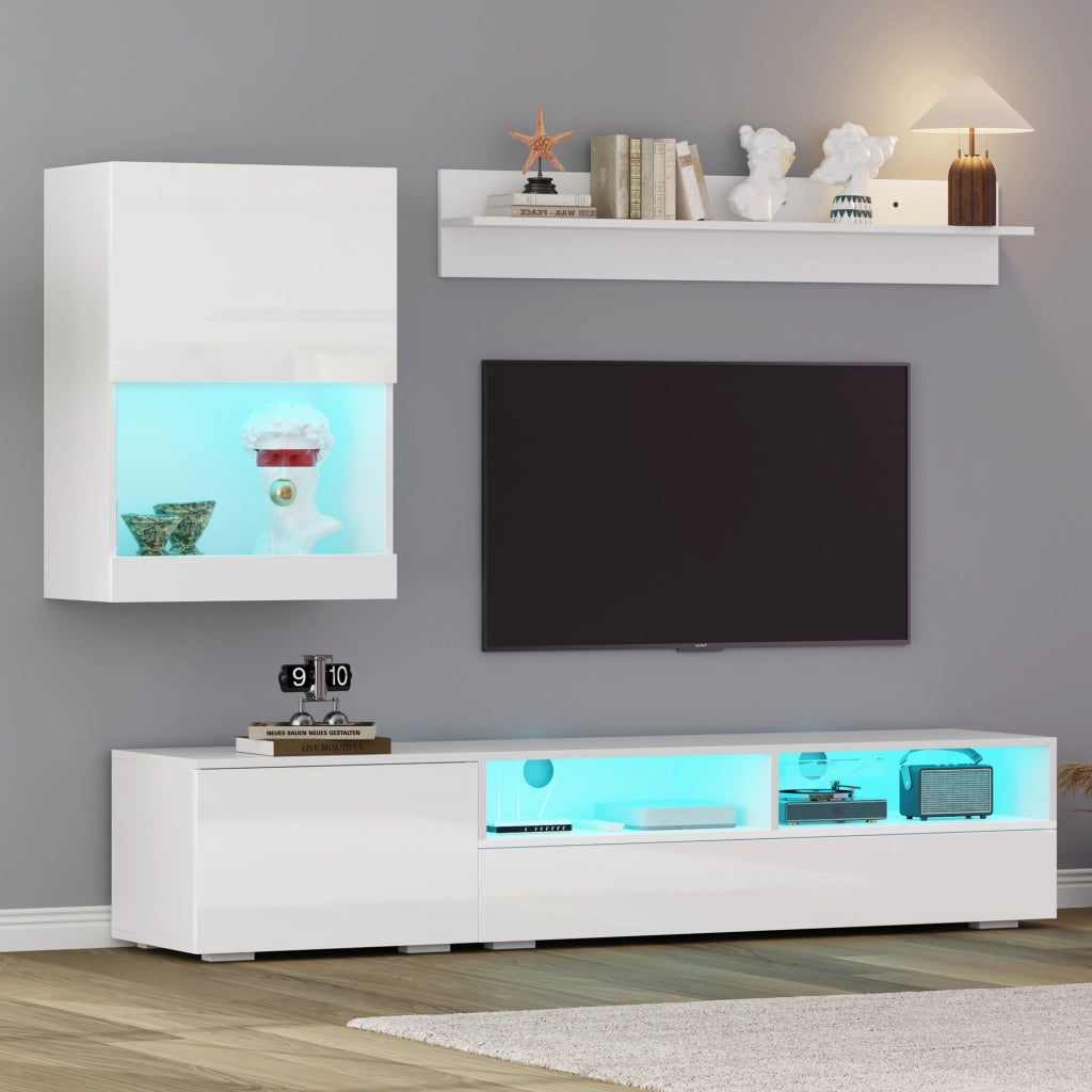 Parete attrezzata bianca in tre pezzi con illuminazione LED