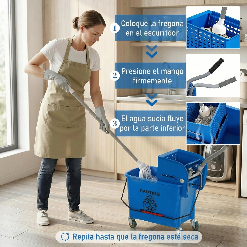 Secchio per Pulizie con Strizzatore e Separatore ¨C Xylo ¨C 20L Blu con Ruote 45x26,5x70cm