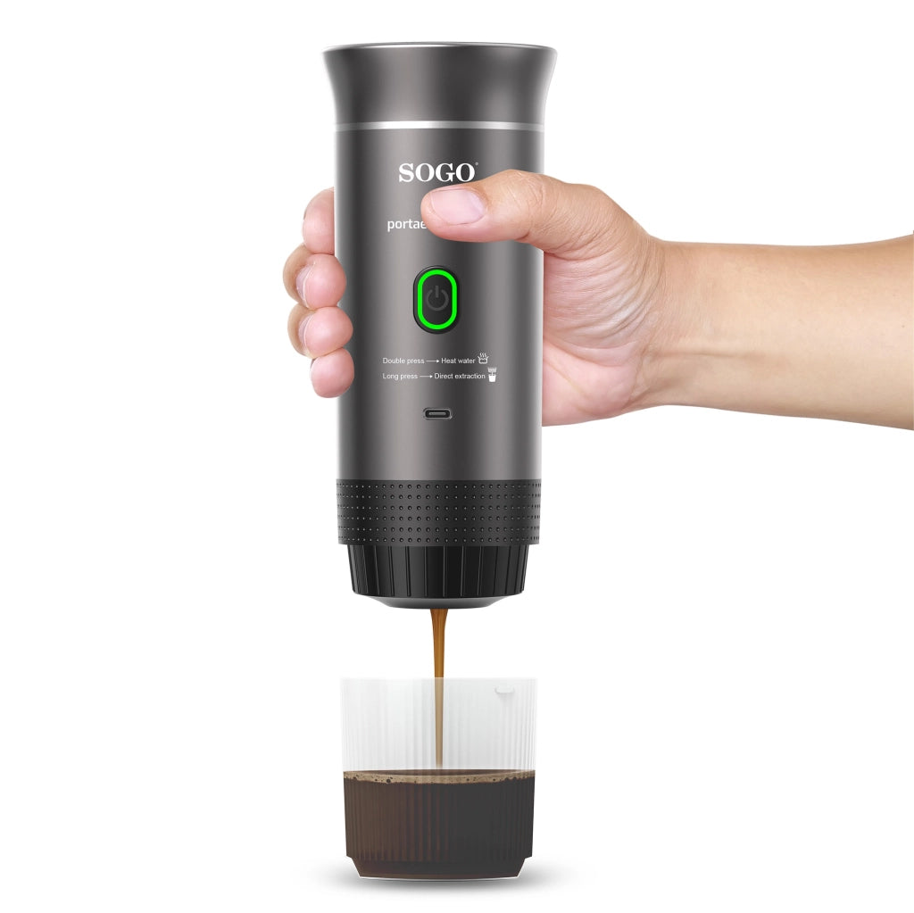 Macchina Caffè Portatile 4in1 20 Bar per Capsule Nespresso® Dolce Gusto® e Macinato, Batteria 7500mAh USB-C, Caldo/Freddo