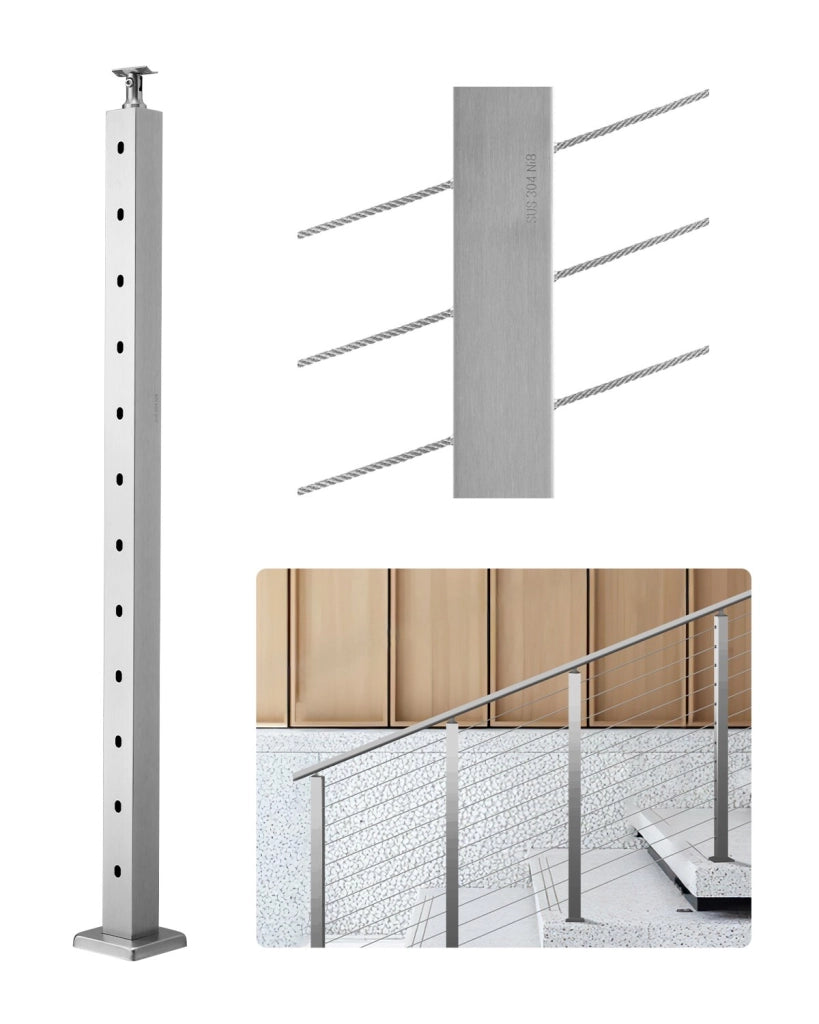 1 Palo Ringhiera Balaustrata Scale HR-005G in Acciaio Inox SUS304 Argento 30 Gradi 1067x100x100 mm per Terrazza Balcone