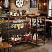 Banco bar angolare ULEVR 120x90x110 cm con 2 ripiani aperti e 6 portabicchieri, nero e marrone rustico