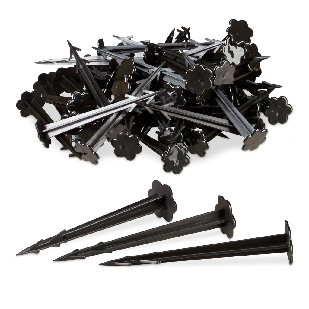 Set di 100 picchetti di fissaggio a terra giardino campeggio 11,5 x 2,8 cm in plastica nera 13_0003836