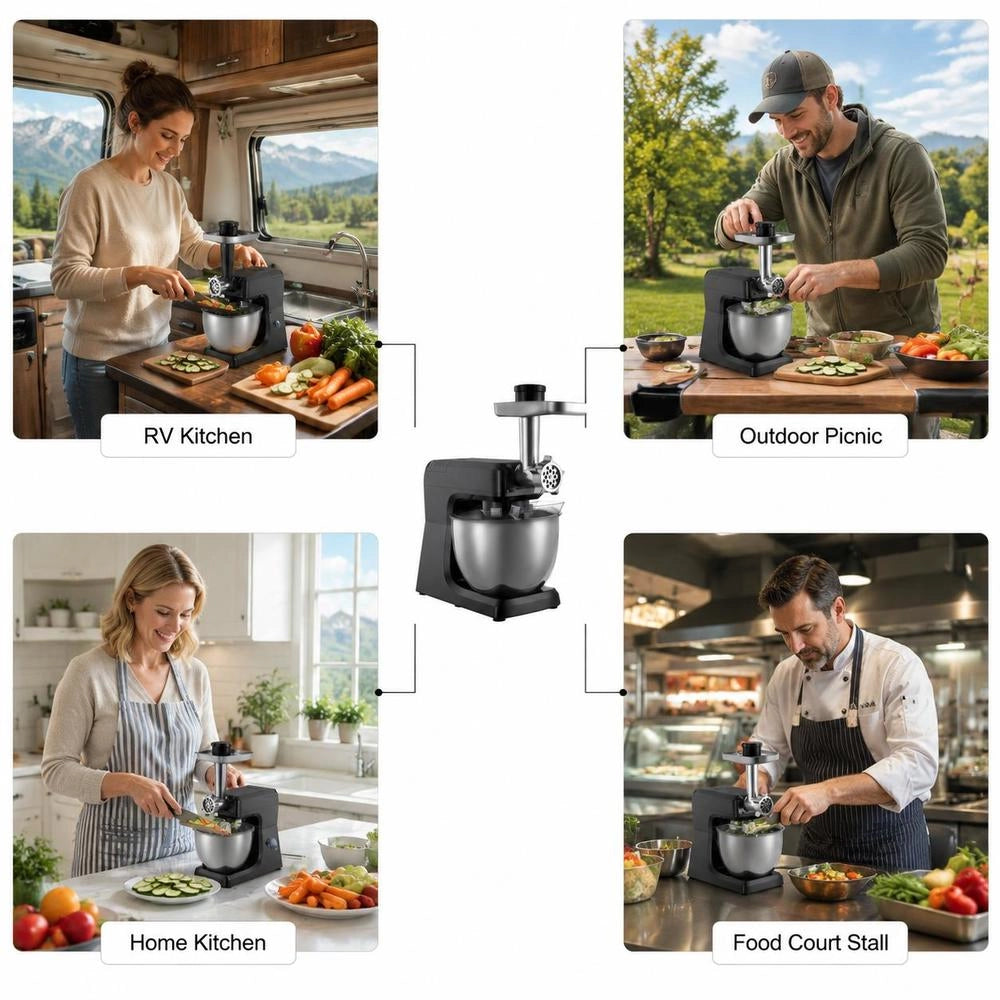 Multifunctional Electric Food Processor 1500 W With Stainless Steel Bowl (7.8 L) & Mixing Bowl (1.5 L), Dough Mixer With 6+P Speeds & Dough Hook & Whisk & Beater
