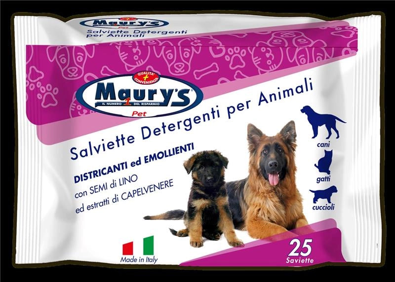 MAURY'S PET SALVIETTE DETERGENTI PER ANIMALI 25PZ