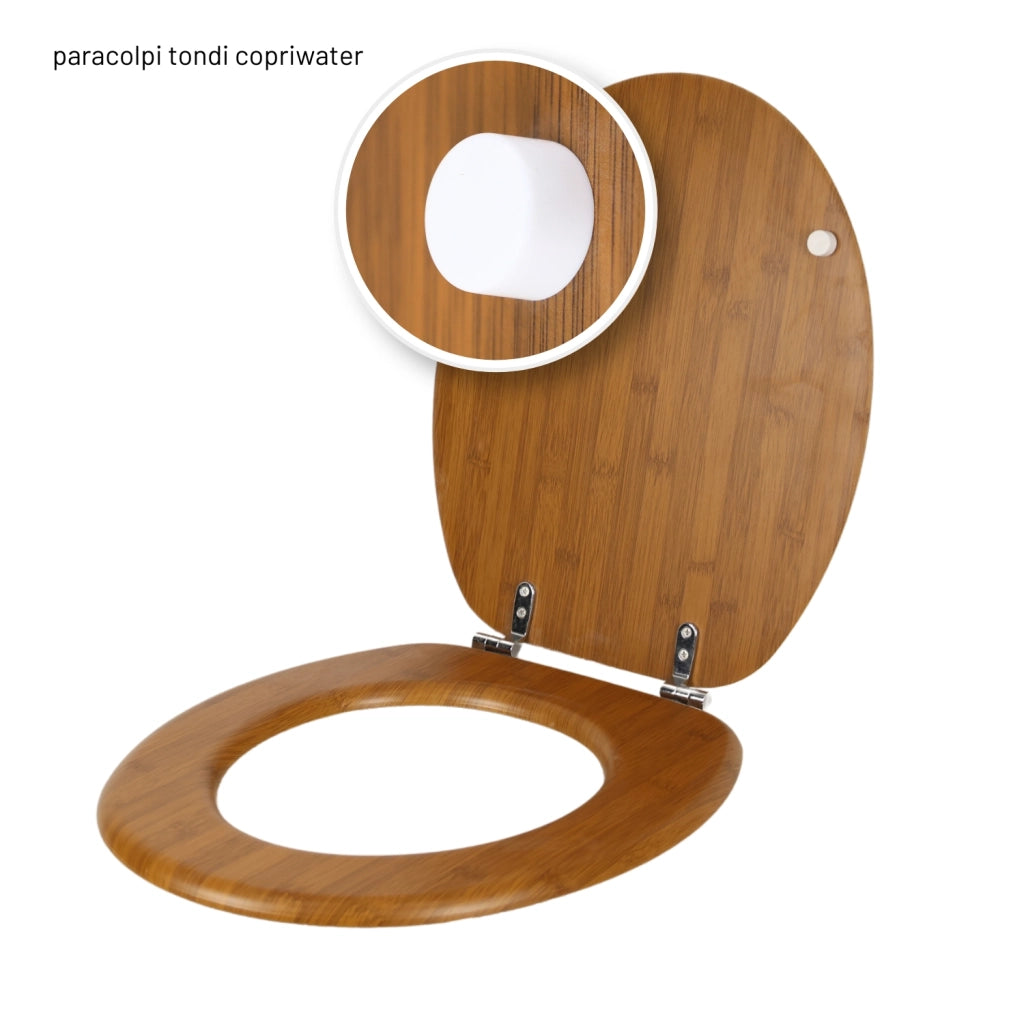Sedile copriwater tavoletta universale linea bamboo mdf legno cerniere metallo *** tinta acero scuro, confezione 1