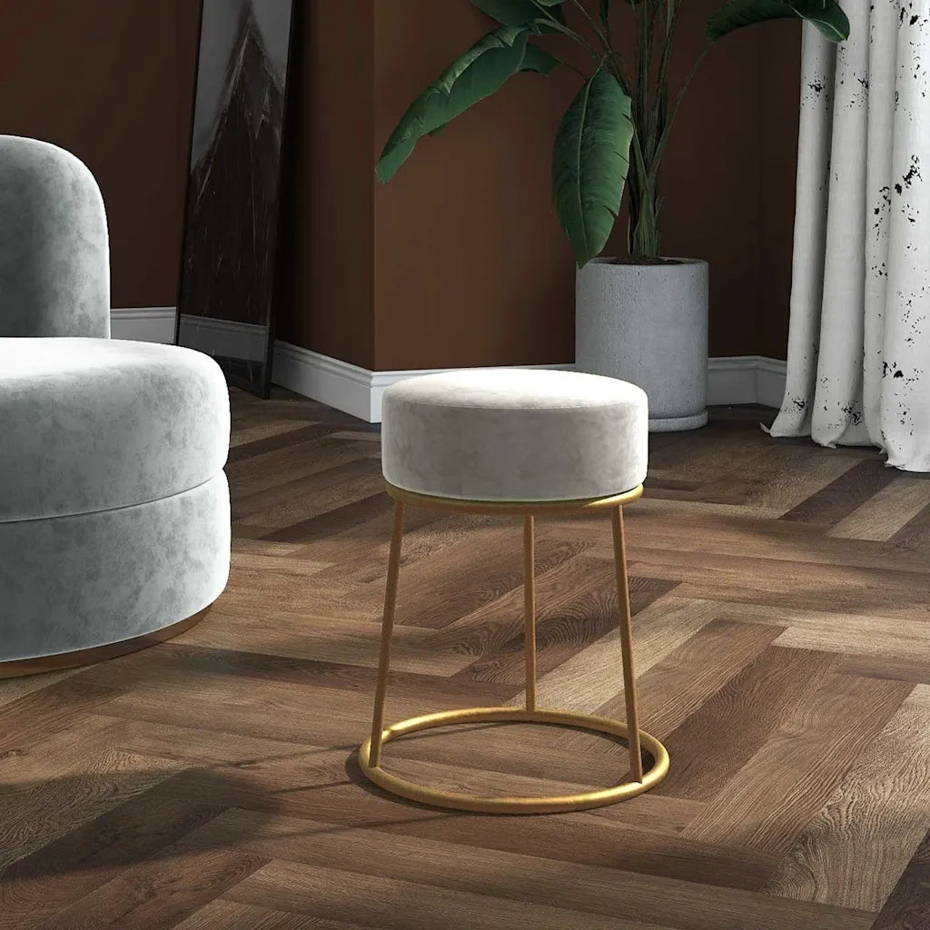 Sgabello Rotondo Grigio Chiaro in Velluto CFW1624142