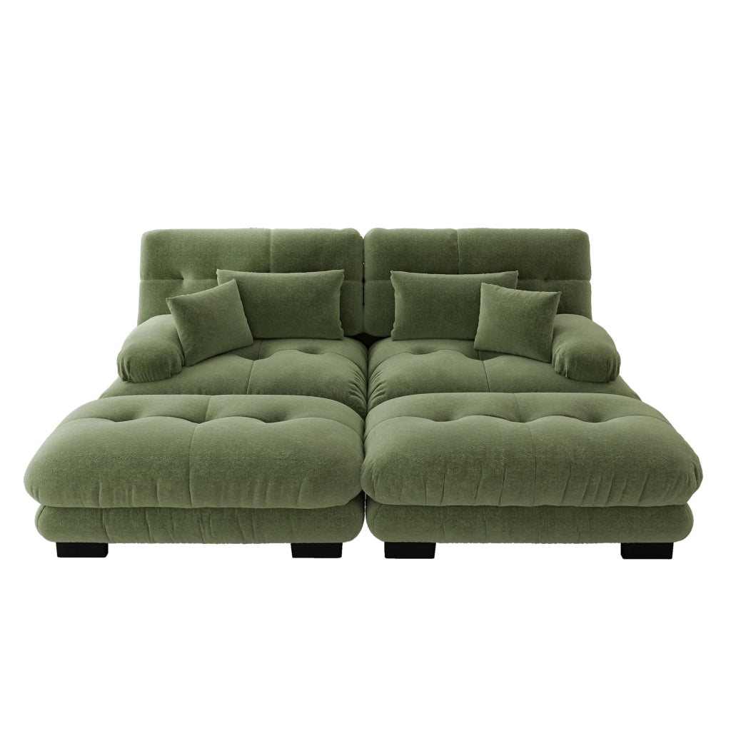 Divano Angolare in Chenille con Ottomane e Cuscini ¨C MINIMAL ¨C Verde