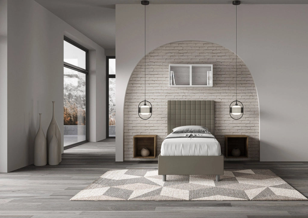 BS COM Letto singolo senza rete imbottito 90x210 similpelle cappuccino