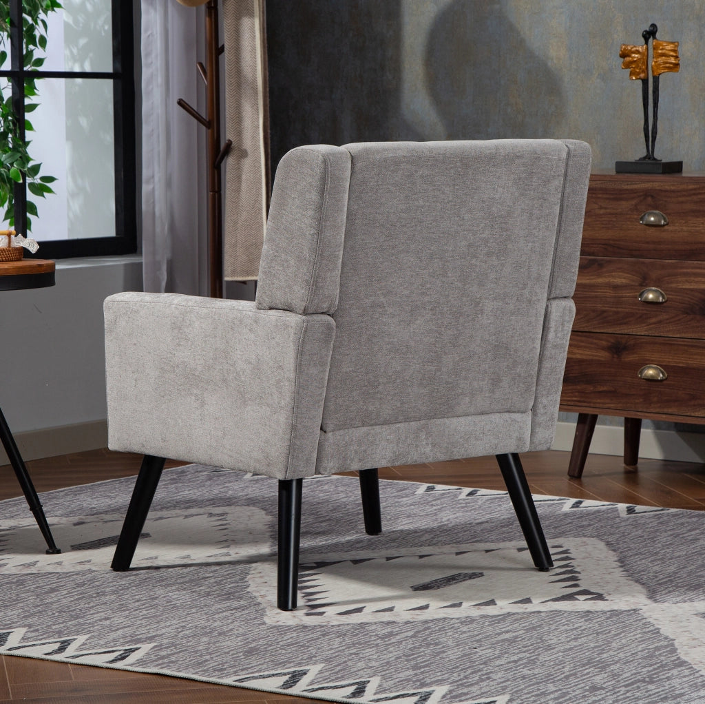 Sedia imbottita con rivestimento in lino nero, gambe in legno massiccio e cuscino in schiuma ad alta densità - design Mid-Century per spazi piccoli