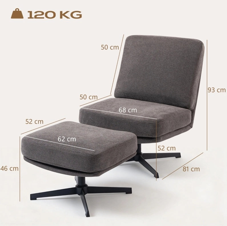 Poltrona relax girevole con pouf, grigio scuro