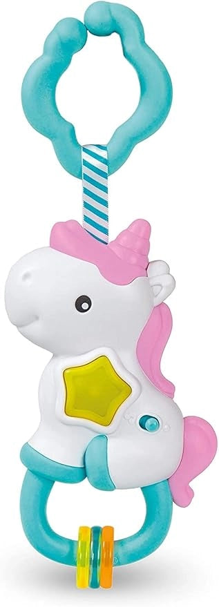 Magico Unicorno, Sonaglio Neonato i, Gioco Prima Infanzia Interattivo con Anelli Mobili e Un Pulsante con Melodie ed Eff