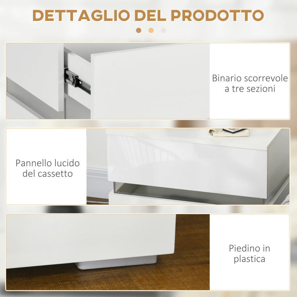 Comodino con luce LED e 2 cassetti ¨C Minimal ¨C Bianco 60x39x47