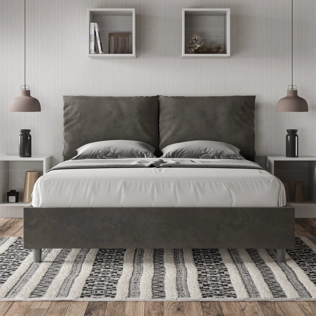 BS COM Letto queen size contenitore imbottito 150x200 microfibra grigio