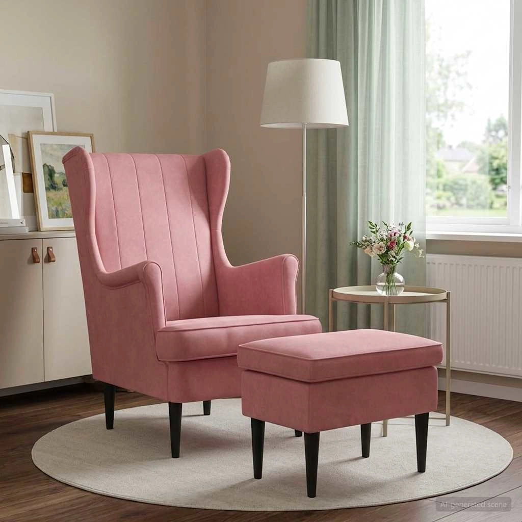 Poltrona con Ottomano 2 pz Rosa Velluto 3418826