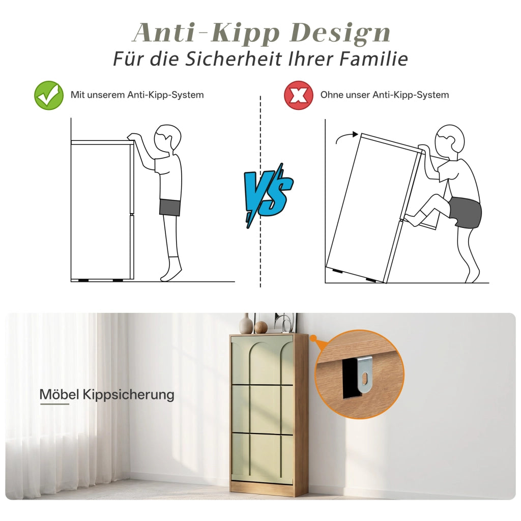 UEV Schmaler Schuhschrank mit 3 Klappen, Modernes Schuhregal (Grün)
