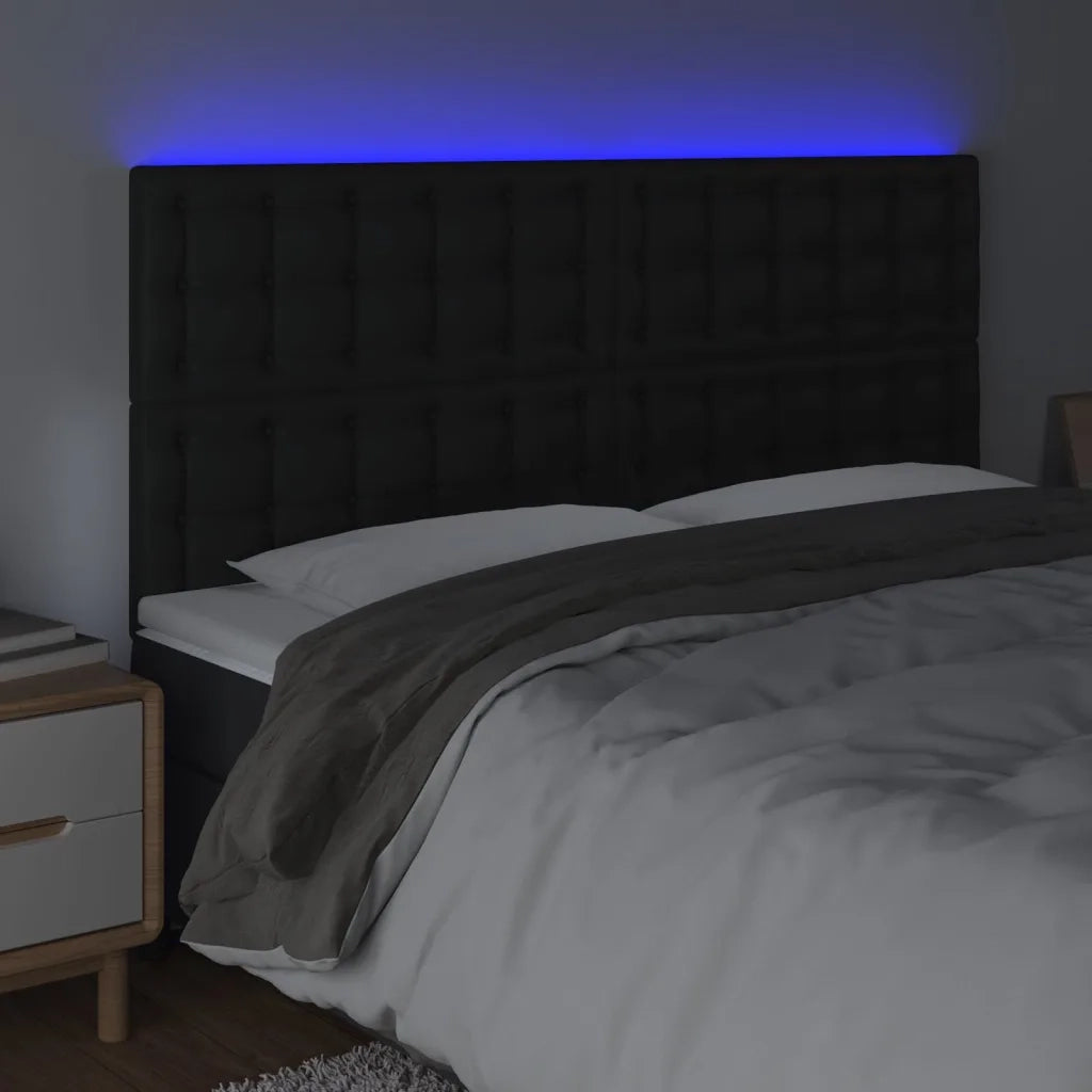 Testiera | Testata a LED Nera 200x5x118/128cm in Similpelle