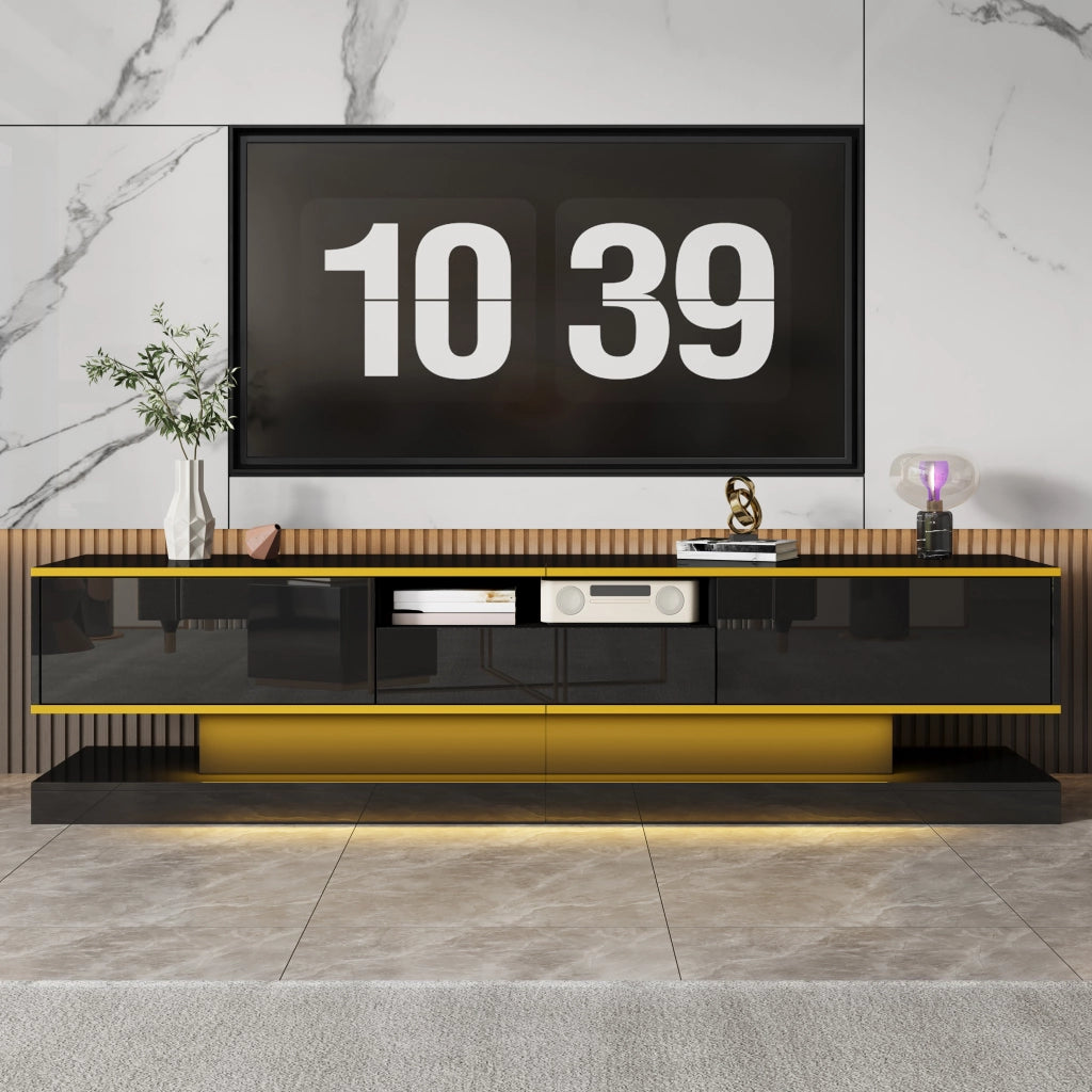 Mobile porta televisore nero lucido 180 cm con tre cassetti
