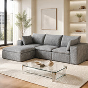 Divano modulare in tessuto grigio con supporto in schiuma e design componibile