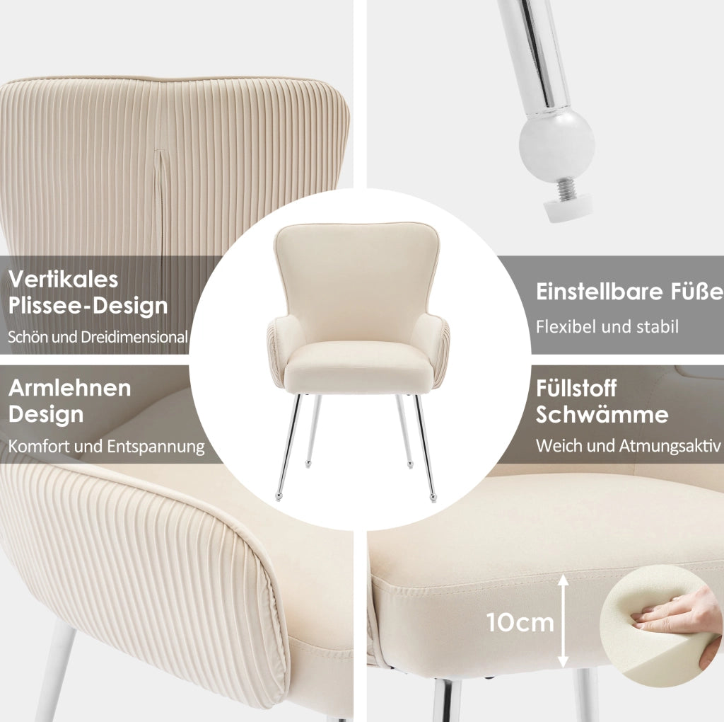 SEDIA in velluto beige Set da 4 pezzi con braccioli e supporto lombare